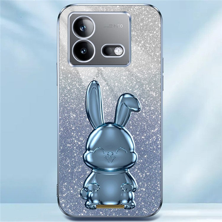 For vivo iQOO Neo8 5G / Neo8 Pro 5G Cute Rabbit Glitter Case Phone Cover with Kickstand - Blue