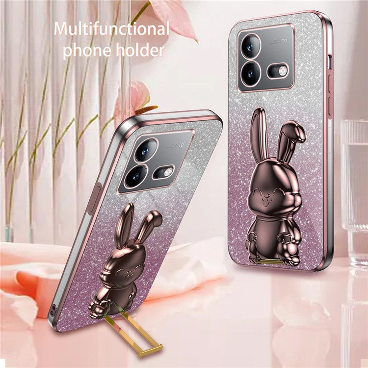 For vivo iQOO Neo8 5G / Neo8 Pro 5G Cute Rabbit Glitter Case Phone Cover with Kickstand - Pink