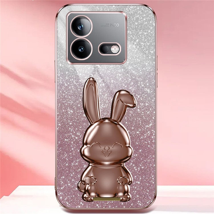 For vivo iQOO Neo8 5G / Neo8 Pro 5G Cute Rabbit Glitter Case Phone Cover with Kickstand - Pink