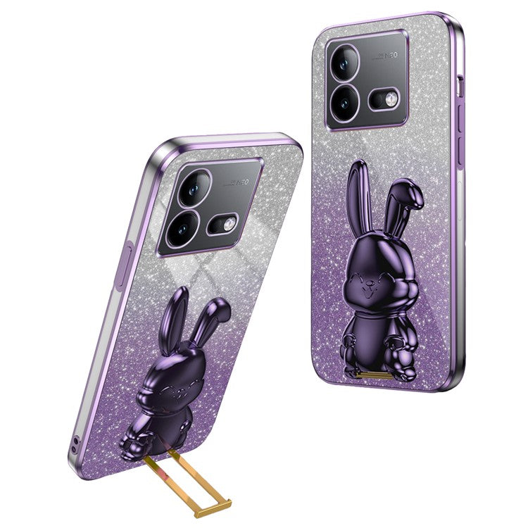 For vivo iQOO Neo8 5G / Neo8 Pro 5G Cute Rabbit Glitter Case Phone Cover with Kickstand - Purple