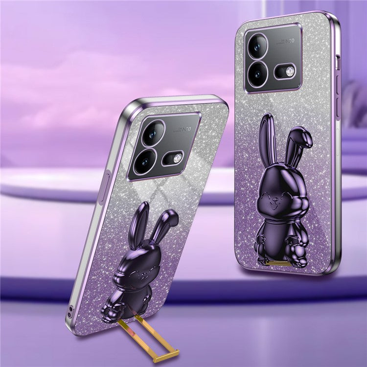 For vivo iQOO Neo8 5G / Neo8 Pro 5G Cute Rabbit Glitter Case Phone Cover with Kickstand - Purple