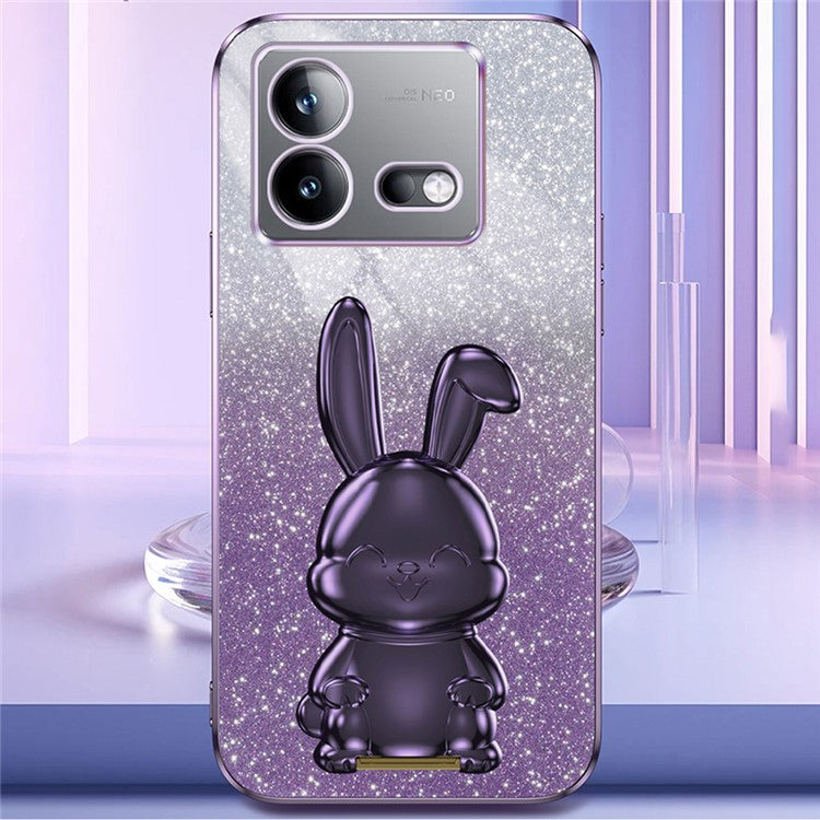 For vivo iQOO Neo8 5G / Neo8 Pro 5G Cute Rabbit Glitter Case Phone Cover with Kickstand - Purple