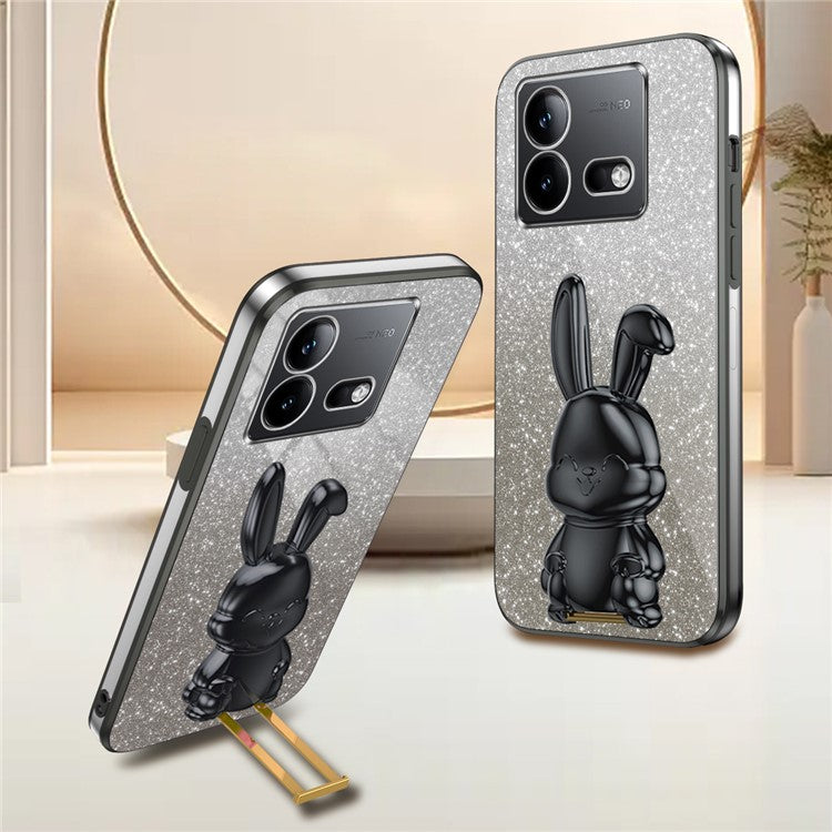 For vivo iQOO Neo8 5G / Neo8 Pro 5G Cute Rabbit Glitter Case Phone Cover with Kickstand - Black