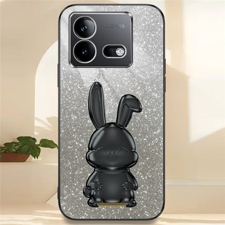 For vivo iQOO Neo8 5G / Neo8 Pro 5G Cute Rabbit Glitter Case Phone Cover with Kickstand - Black