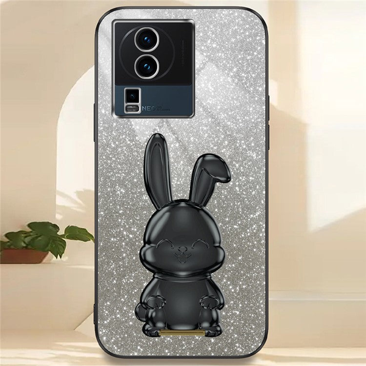 For vivo iQOO Neo7 5G Cartoon Rabbit Protective Case Mobile Phone Cover with Kickstand - Black