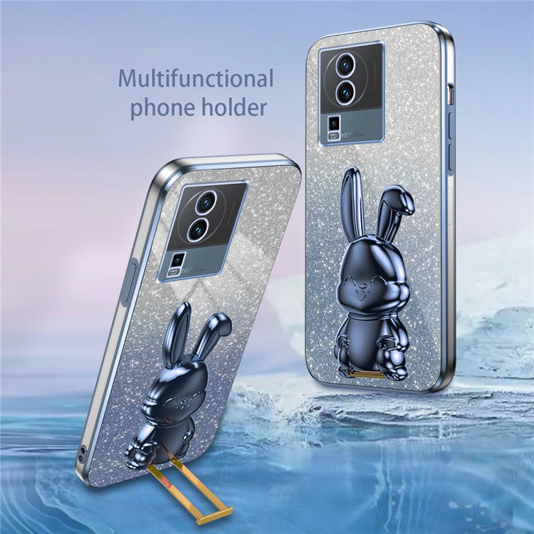 For vivo iQOO Neo7 5G Cartoon Rabbit Protective Case Mobile Phone Cover with Kickstand - Blue