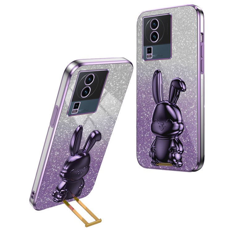 For vivo iQOO Neo7 5G Cartoon Rabbit Protective Case Mobile Phone Cover with Kickstand - Purple