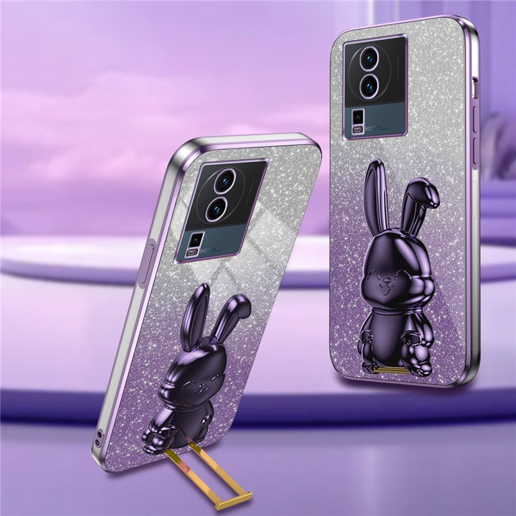 For vivo iQOO Neo7 5G Cartoon Rabbit Protective Case Mobile Phone Cover with Kickstand - Purple