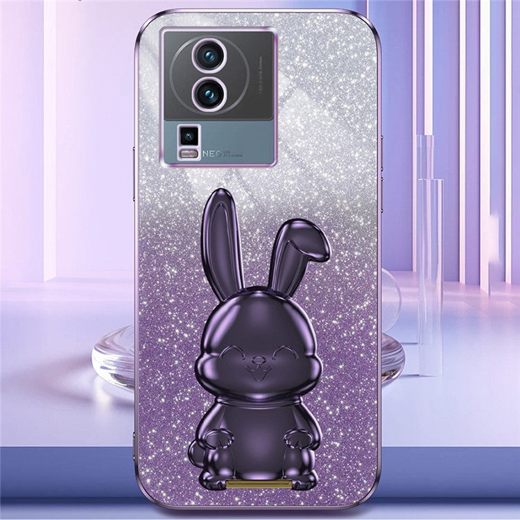 For vivo iQOO Neo7 5G Cartoon Rabbit Protective Case Mobile Phone Cover with Kickstand - Purple