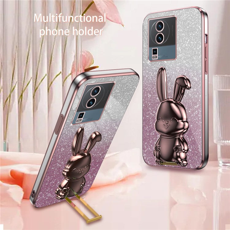 For vivo iQOO Neo7 5G Cartoon Rabbit Protective Case Mobile Phone Cover with Kickstand - Pink