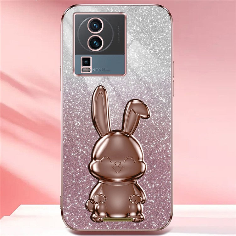 For vivo iQOO Neo7 5G Cartoon Rabbit Protective Case Mobile Phone Cover with Kickstand - Pink