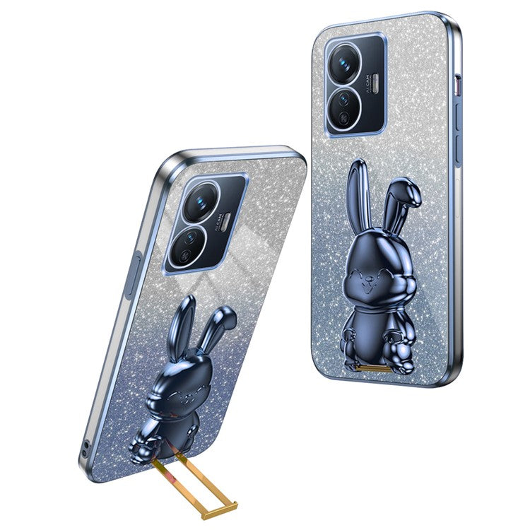 For vivo Y77 5G / Y77e 5G Shockproof Case Rabbit Design Cell Phone Cover with Kickstand - Blue