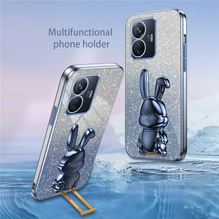 For vivo Y77 5G / Y77e 5G Shockproof Case Rabbit Design Cell Phone Cover with Kickstand - Blue