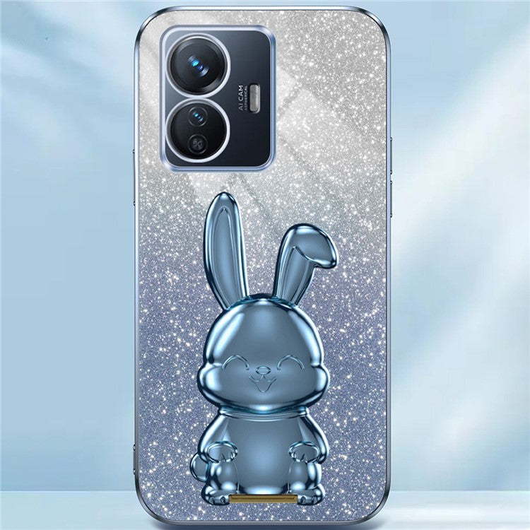 For vivo Y77 5G / Y77e 5G Shockproof Case Rabbit Design Cell Phone Cover with Kickstand - Blue