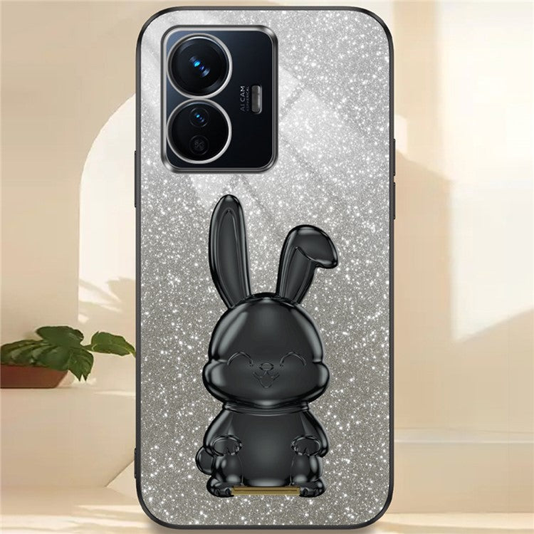 For vivo Y77 5G / Y77e 5G Shockproof Case Rabbit Design Cell Phone Cover with Kickstand - Black