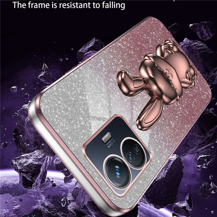 For vivo Y77 5G / Y77e 5G Shockproof Case Rabbit Design Cell Phone Cover with Kickstand - Pink