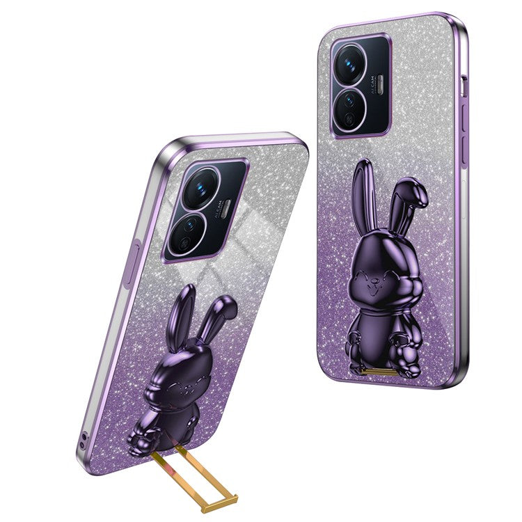 For vivo Y77 5G / Y77e 5G Shockproof Case Rabbit Design Cell Phone Cover with Kickstand - Purple