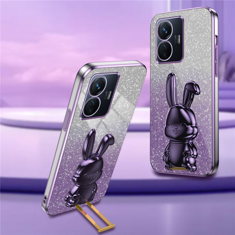 For vivo Y77 5G / Y77e 5G Shockproof Case Rabbit Design Cell Phone Cover with Kickstand - Purple