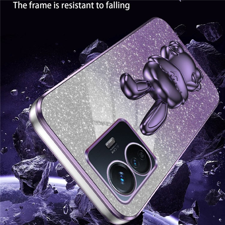 For vivo Y77 5G / Y77e 5G Shockproof Case Rabbit Design Cell Phone Cover with Kickstand - Purple