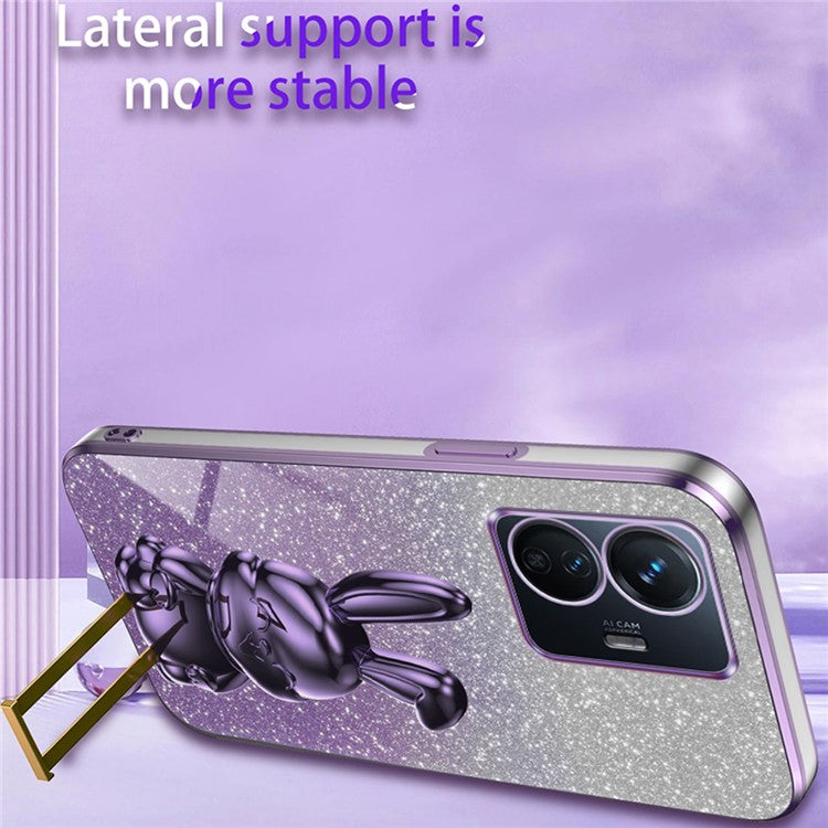 For vivo Y77 5G / Y77e 5G Shockproof Case Rabbit Design Cell Phone Cover with Kickstand - Purple