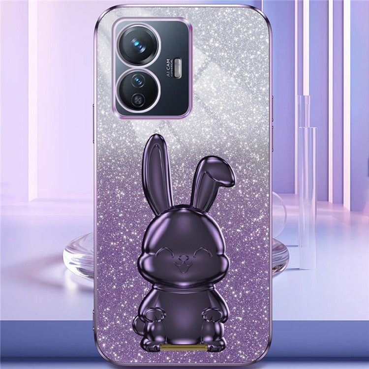 For vivo Y77 5G / Y77e 5G Shockproof Case Rabbit Design Cell Phone Cover with Kickstand - Purple