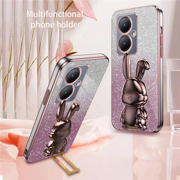 For vivo Y35+ 5G / Y35m+ 5G / Y27 4G Kickstand Case Rabbit Design Shockproof Phone Cover - Pink