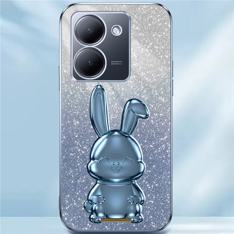 For vivo Y78 5G (China) / Y27 5G / Y36 5G / 4G (Global) Slim Case Rabbit Design Kickstand PC+TPU Phone Cover - Blue