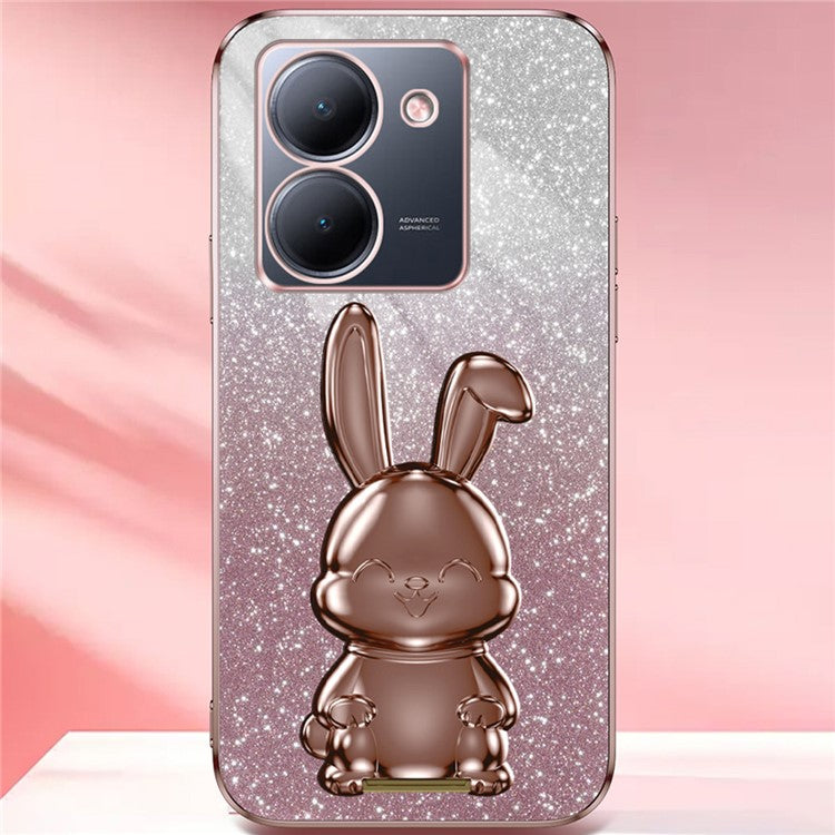 For vivo Y78 5G (China) / Y27 5G / Y36 5G / 4G (Global) Slim Case Rabbit Design Kickstand PC+TPU Phone Cover - Pink