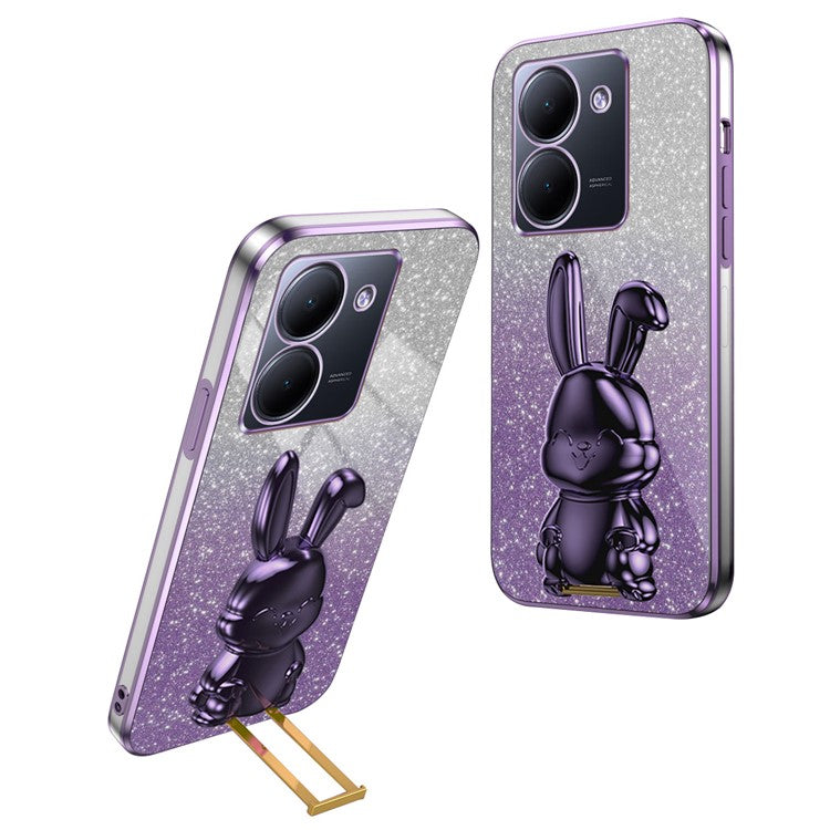 For vivo Y78 5G (China) / Y27 5G / Y36 5G / 4G (Global) Slim Case Rabbit Design Kickstand PC+TPU Phone Cover - Purple