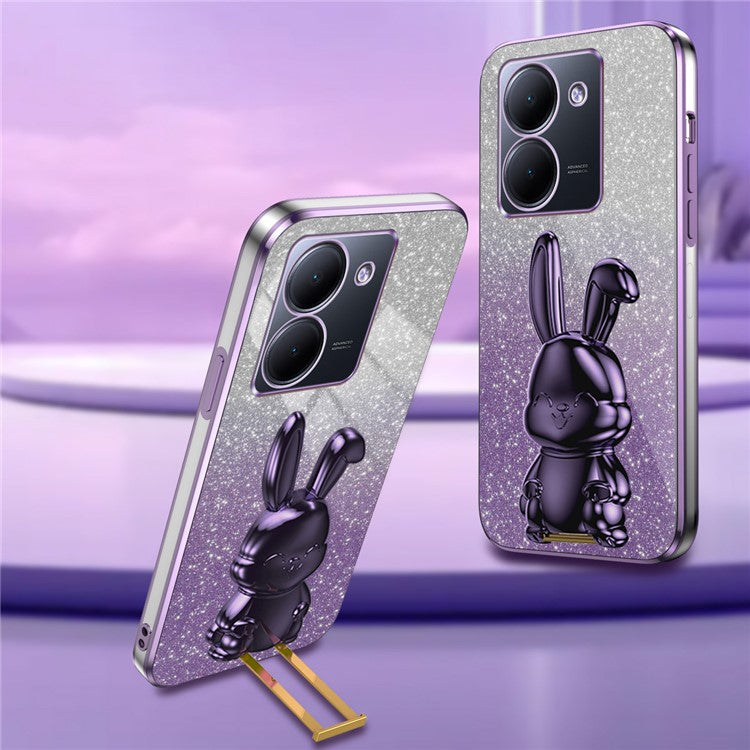 For vivo Y78 5G (China) / Y27 5G / Y36 5G / 4G (Global) Slim Case Rabbit Design Kickstand PC+TPU Phone Cover - Purple