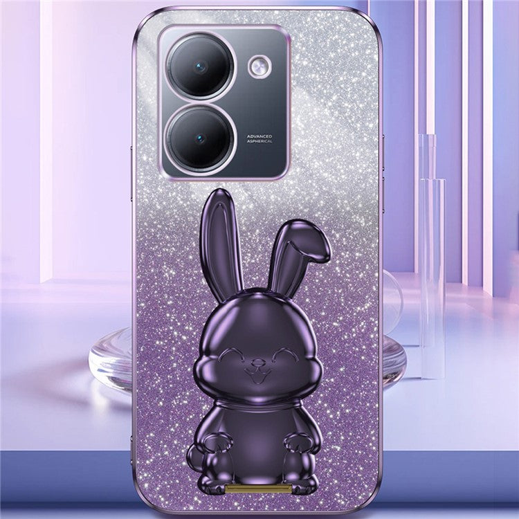 For vivo Y78 5G (China) / Y27 5G / Y36 5G / 4G (Global) Slim Case Rabbit Design Kickstand PC+TPU Phone Cover - Purple