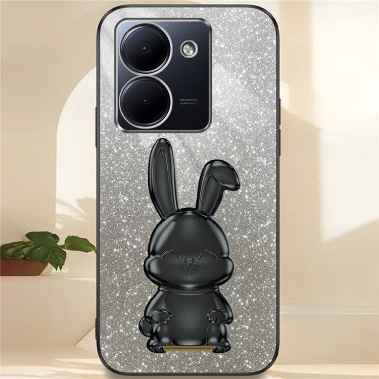 For vivo Y78 5G (China) / Y27 5G / Y36 5G / 4G (Global) Slim Case Rabbit Design Kickstand PC+TPU Phone Cover - Black