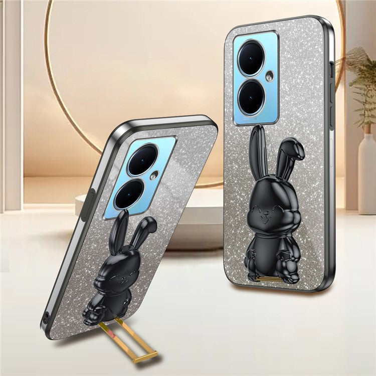 For vivo Y78+ 5G / Y78 5G / V29 Lite 5G Shockproof Case Rabbit Design Kickstand Phone Cover - Black