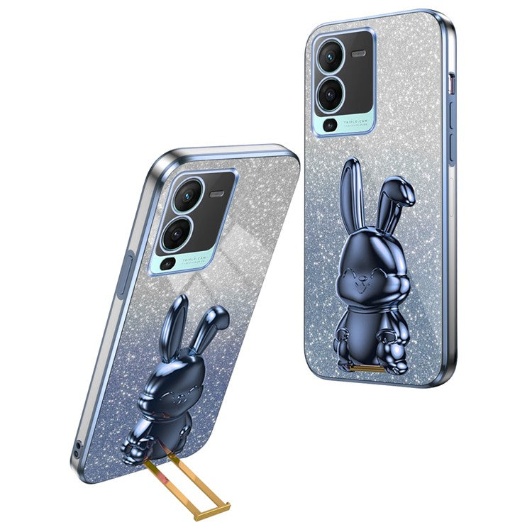 Rabbit Design Kickstand Case for vivo S15 5G Protective Phone Cover - Blue