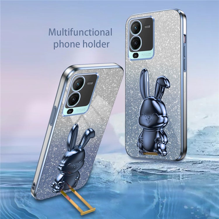 Rabbit Design Kickstand Case for vivo S15 5G Protective Phone Cover - Blue