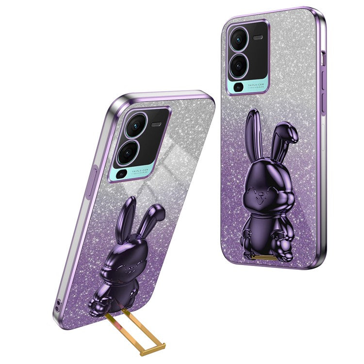 Rabbit Design Kickstand Case for vivo S15 5G Protective Phone Cover - Purple