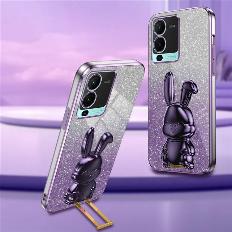 Rabbit Design Kickstand Case for vivo S15 5G Protective Phone Cover - Purple