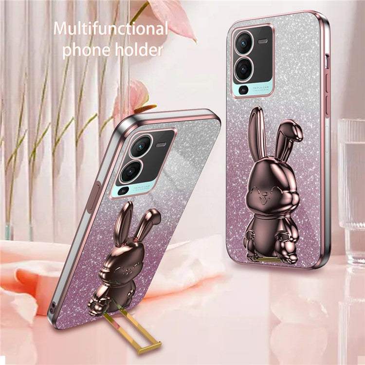 Rabbit Design Kickstand Case for vivo S15 5G Protective Phone Cover - Pink