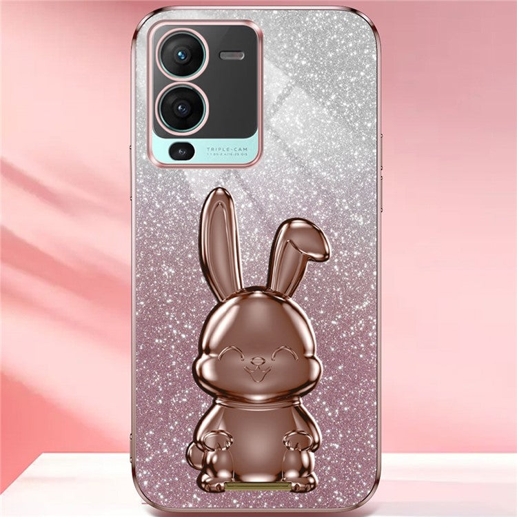 Rabbit Design Kickstand Case for vivo S15 5G Protective Phone Cover - Pink