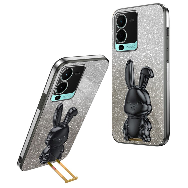 Rabbit Design Kickstand Case for vivo S15 5G Protective Phone Cover - Black