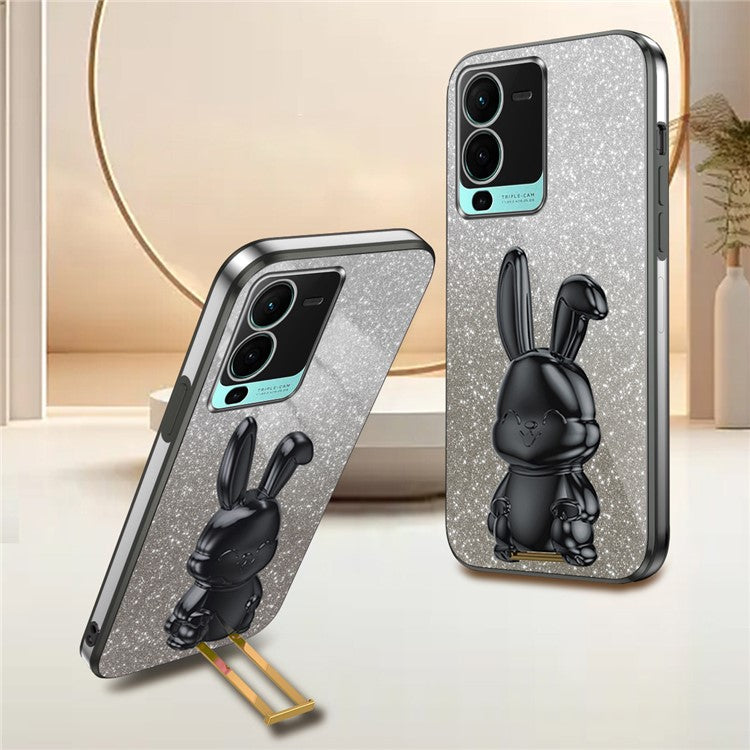 Rabbit Design Kickstand Case for vivo S15 5G Protective Phone Cover - Black