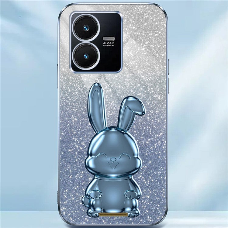 For vivo Y22s 4G / Y22 4G Protective Case Rabbit Design Kickstand PC+TPU Phone Cover - Blue