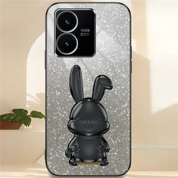 For vivo Y22s 4G / Y22 4G Protective Case Rabbit Design Kickstand PC+TPU Phone Cover - Black