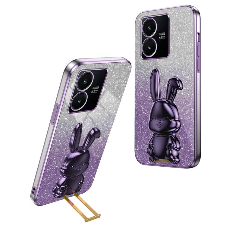 For vivo Y22s 4G / Y22 4G Protective Case Rabbit Design Kickstand PC+TPU Phone Cover - Purple