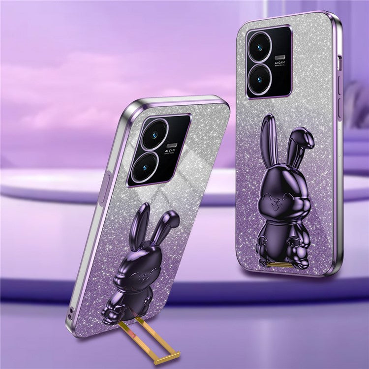 For vivo Y22s 4G / Y22 4G Protective Case Rabbit Design Kickstand PC+TPU Phone Cover - Purple