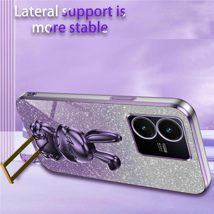 For vivo Y22s 4G / Y22 4G Protective Case Rabbit Design Kickstand PC+TPU Phone Cover - Purple