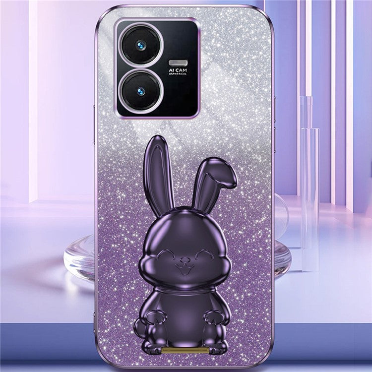 For vivo Y22s 4G / Y22 4G Protective Case Rabbit Design Kickstand PC+TPU Phone Cover - Purple