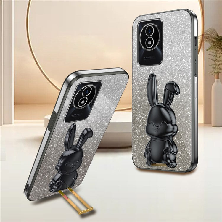 TPU+PC Case for vivo Y11 (2023) Rabbit Design Protective Phone Cover with Kickstand - Black