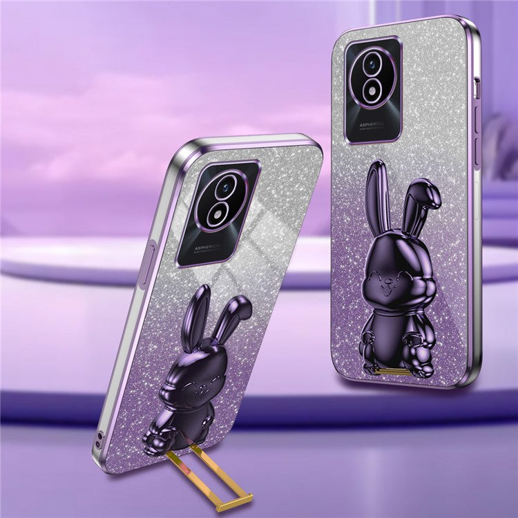 TPU+PC Case for vivo Y11 (2023) Rabbit Design Protective Phone Cover with Kickstand - Purple