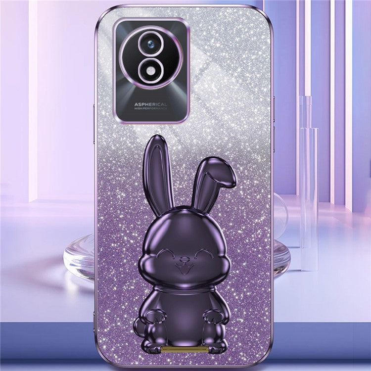 TPU+PC Case for vivo Y11 (2023) Rabbit Design Protective Phone Cover with Kickstand - Purple